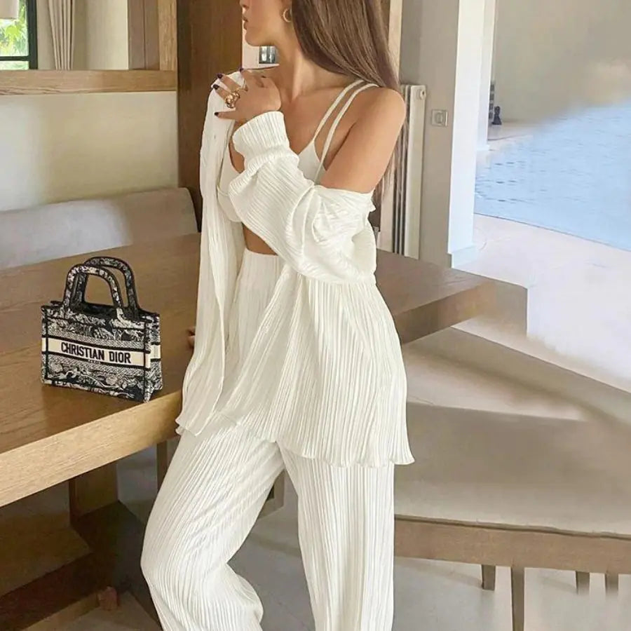 Spring Summer Long Blouse Two Piece Set