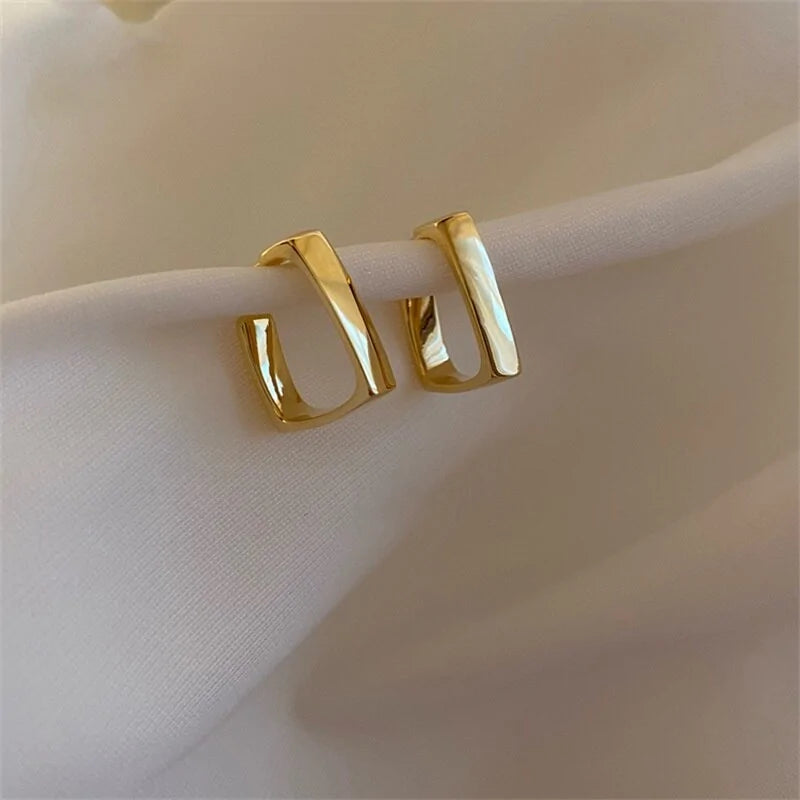 Korean Fashion Gold Square Hoop Earrings