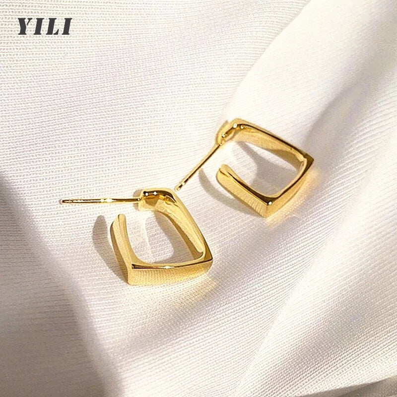 Korean Fashion Gold Square Hoop Earrings