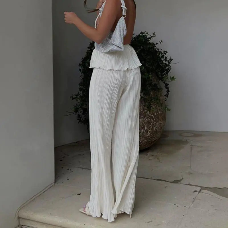 Elegant High Waist Wide Pants Set