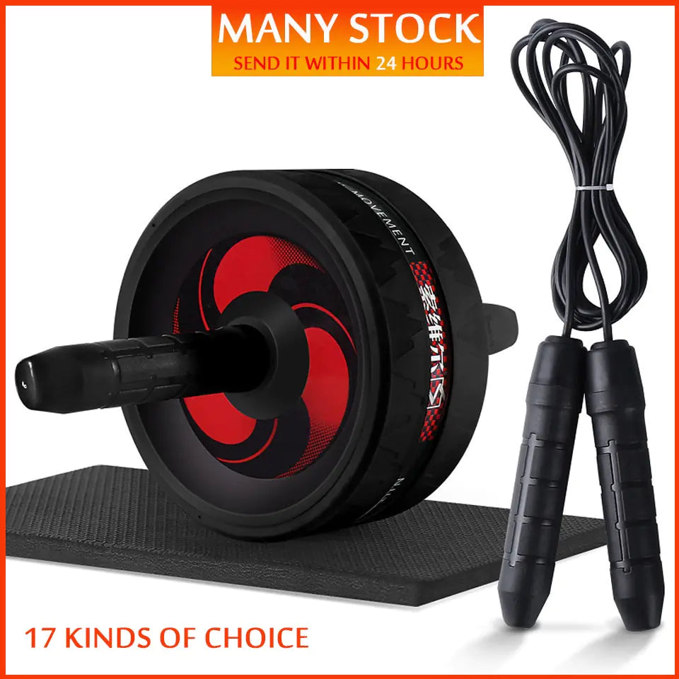 2-in-1 Ab Roller and Jump Rope Set with Mat - Noiseless Abdominal Wheel for Arm, Waist, Leg Exercises and Gym Fitness