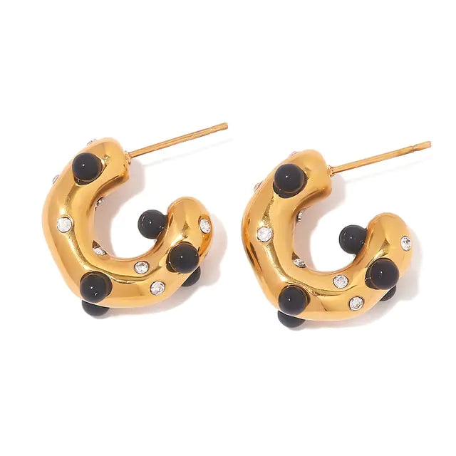 Uworld Shaped Hammer Zircon CC Shape Hoop Earrings