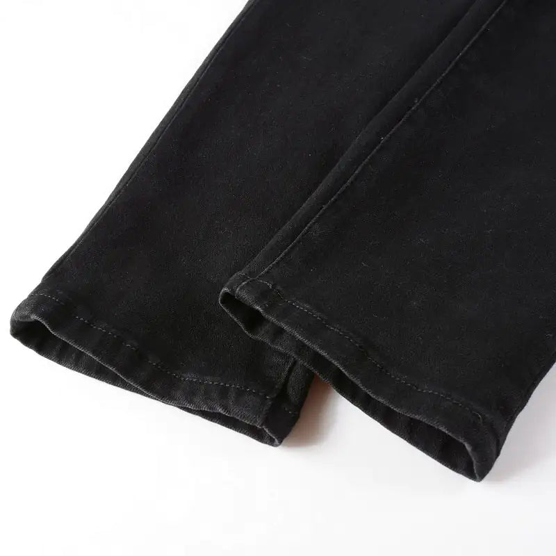 Black Distressed Patchwork Slim Fit Men's Jeans