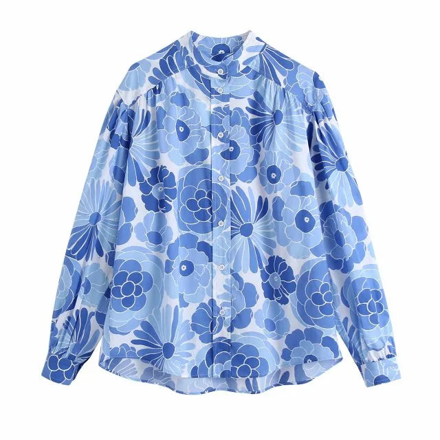 Blue Floral Print Shorts and Blouse