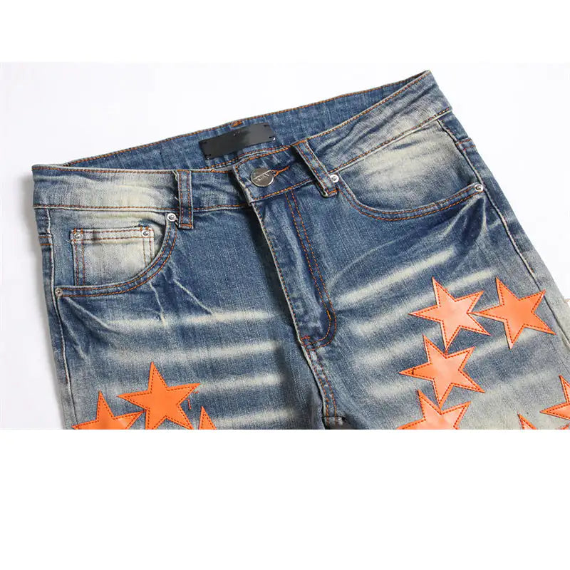 High Street Orange Star Embroidery Jeans