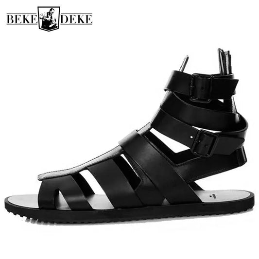 Black Sandals Men Summer Buckle Sandals Boots