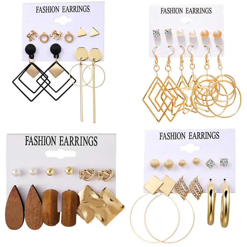 Gold Sequin Drop Earrings Set