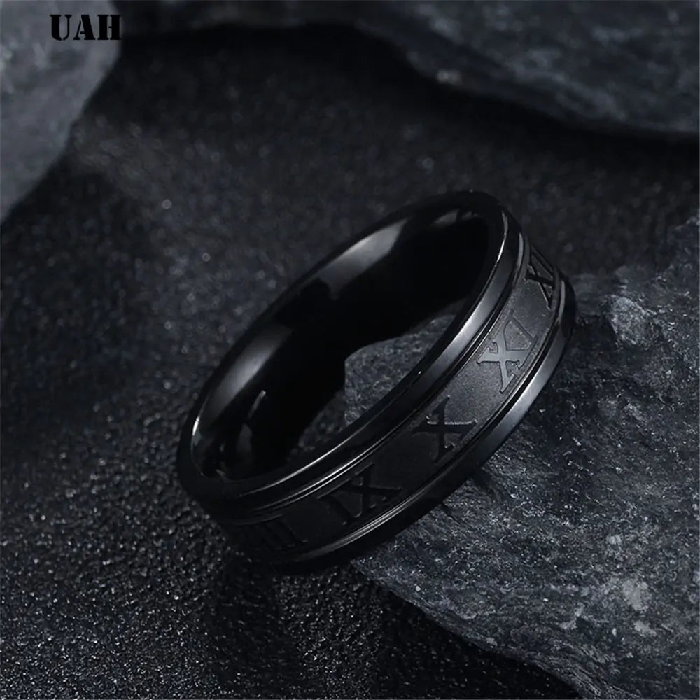 Stainless Steel Roman Numerals Band Rings