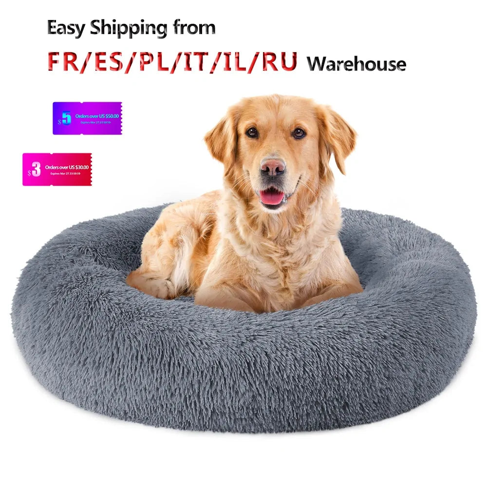 Round Long Plush Dog Beds for Large Dogs