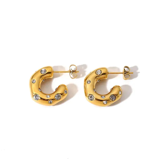 Uworld Shaped Hammer Zircon CC Shape Hoop Earrings