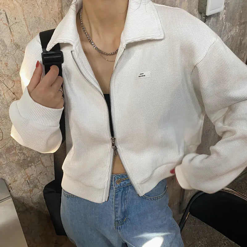 Zipper Cropped Streetwear Jackets for Women