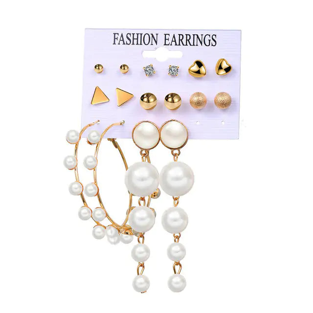 Gold Sequin Drop Earrings Set