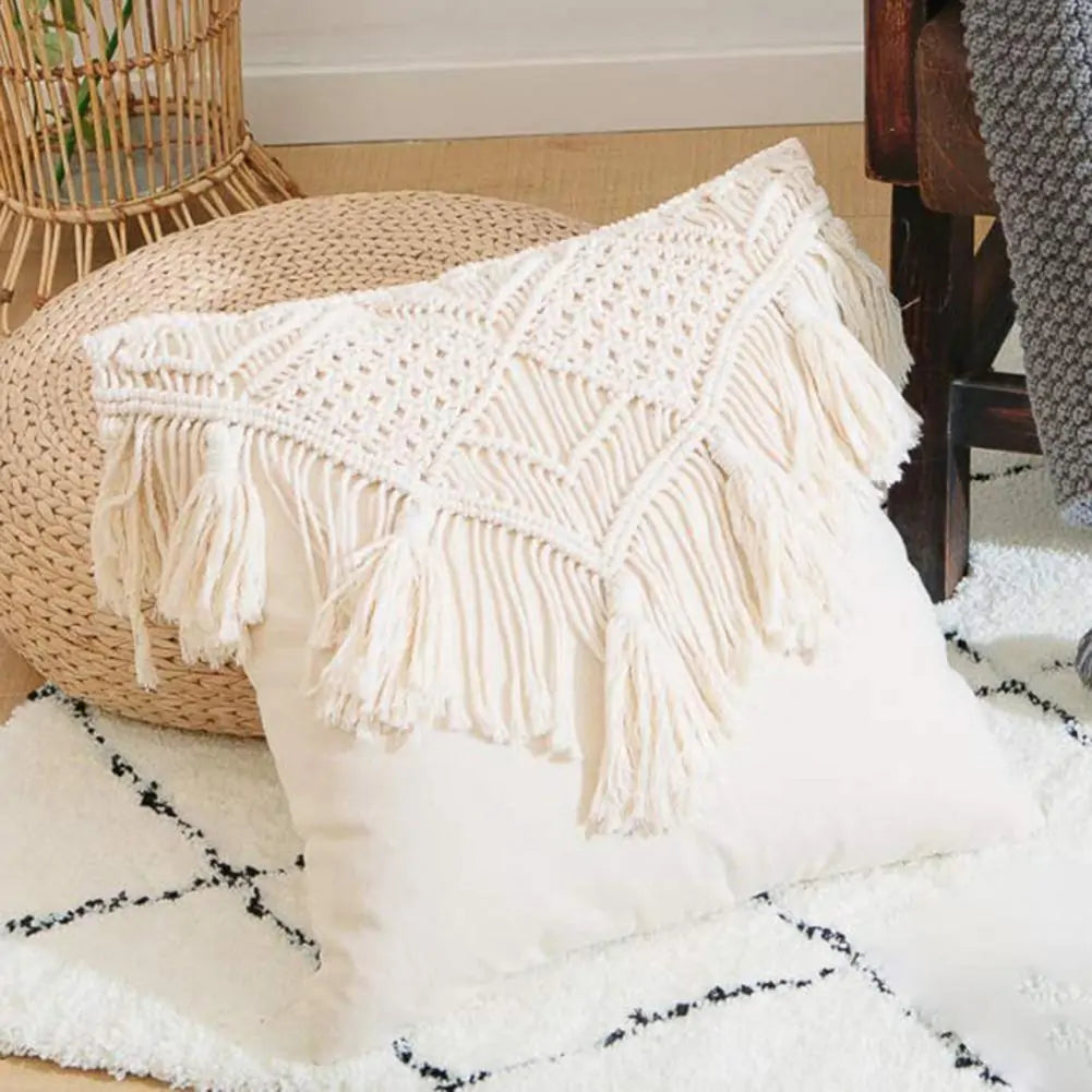 Cotton Linen Macrame Hand-woven Pillow Covers - Bohemian Style Home Decor 45x45cm