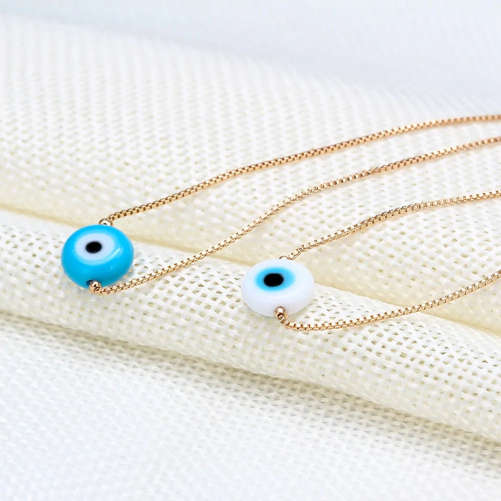 EVIL EYE Turkish Bead Necklace: Copper Gold Color Long Chain Jewelry