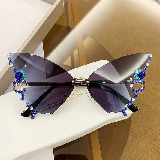 Luxury Diamond Butterfly Sunglasses Women Brand y2k Vintage Rimless Oversized Sun Glasses Ladies Eyewear gafas de sol