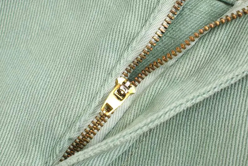 Green Pleated High-Waist Cargo Jeans